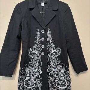 BIANCA NYGARD Embroidered Beaded, Gem Detail Cotton Women's Blazer